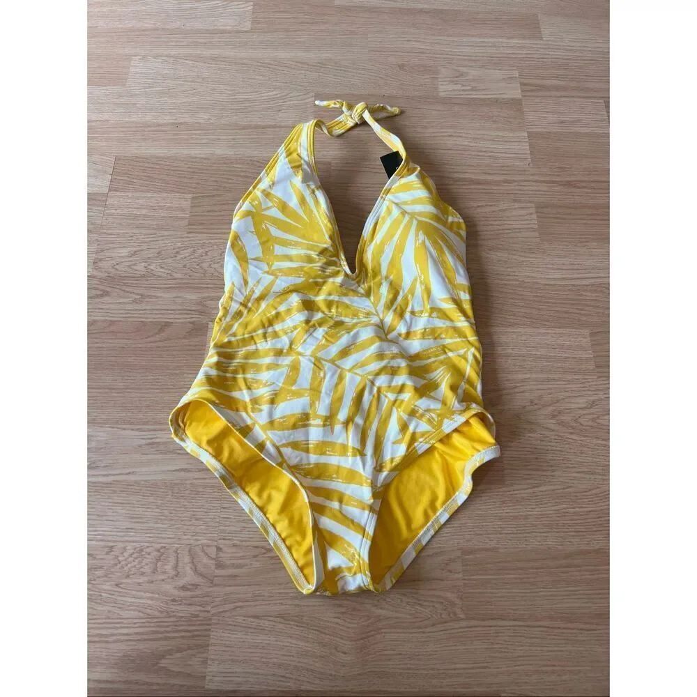 Carmen Marc Valvo Yellow And White One Piece Swimsuit Woman’s Size 12 NEW-Small